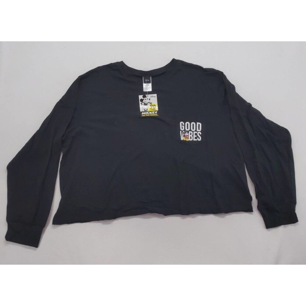 NWT Women's Disney Mickey Mouse Crop Top Long Sleeve T-Shirt Black 3XL